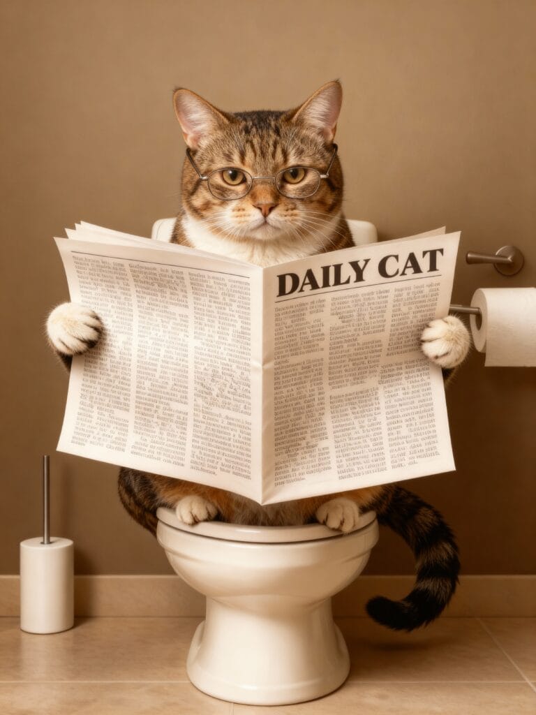 Personalisiertes Katzenposter "Der Denker" - Lustiges Toiletten-Motiv