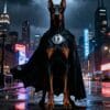 freepik__fotorealistisches-studioportrt-eines-dobermanns-al__69322 Personalisiertes Hundeposter "Dark Hero" - Superhelden-Motiv im Batman-Stil