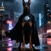 freepik__fotorealistisches-studioportrt-eines-dobermanns-al__69322 Personalisiertes Hundeposter "Dark Hero" - Superhelden-Motiv im Batman-Stil
